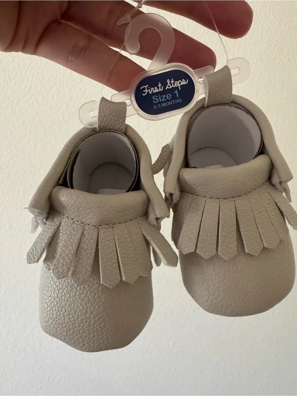 First Steps Cream Fringe Baby Moccasins - Size 1